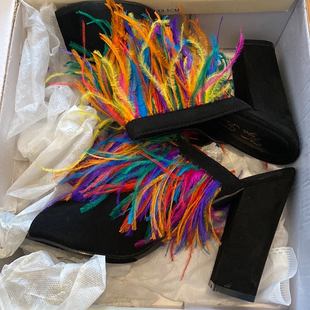 Rainbow Feather Heeled Sandals